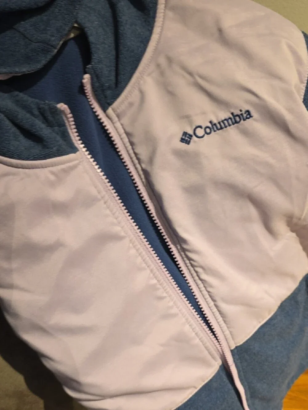 Columbia Hooded Two-Tone Jacket in Blue and Light Pink